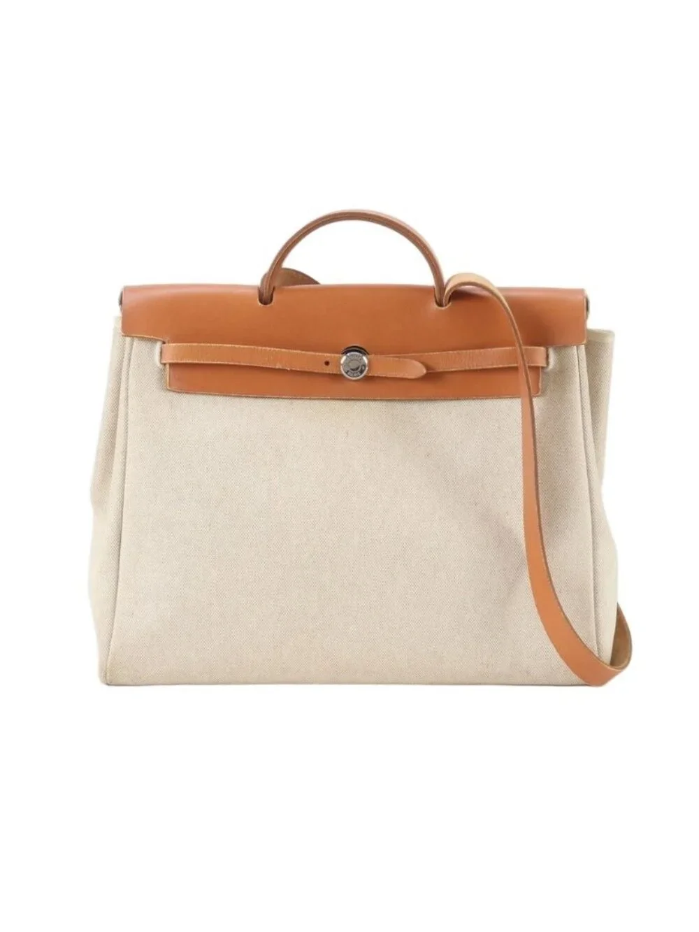 Hermes Herbag MM Leather Toile Ash 2-Way Shoulder Bag Business Tote